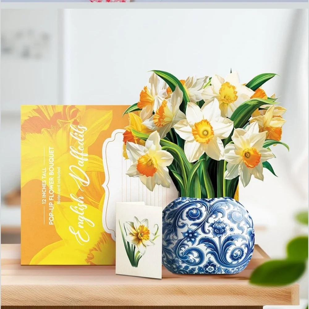 Paper Flower Bouquet with Yellow Blue and White Design
